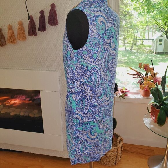 NWT Cynthia Rowley Paisley Linen Shift Dress Turquoise Size 4 Summer Tra… - Picture 4 of 4